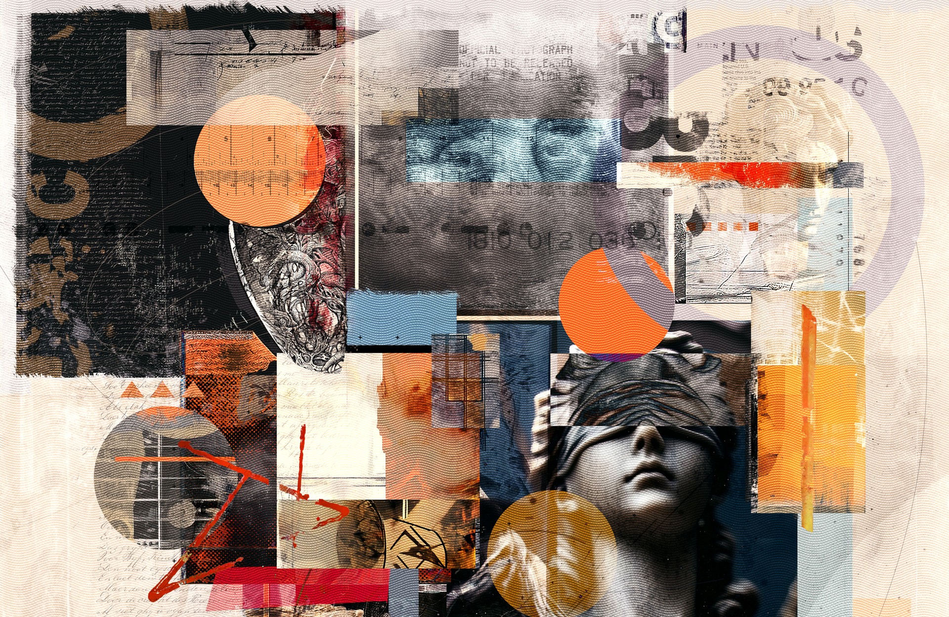 Abstract collage artwork. Mixed media composition with vintage photographs, geometric shapes, and textured elements.